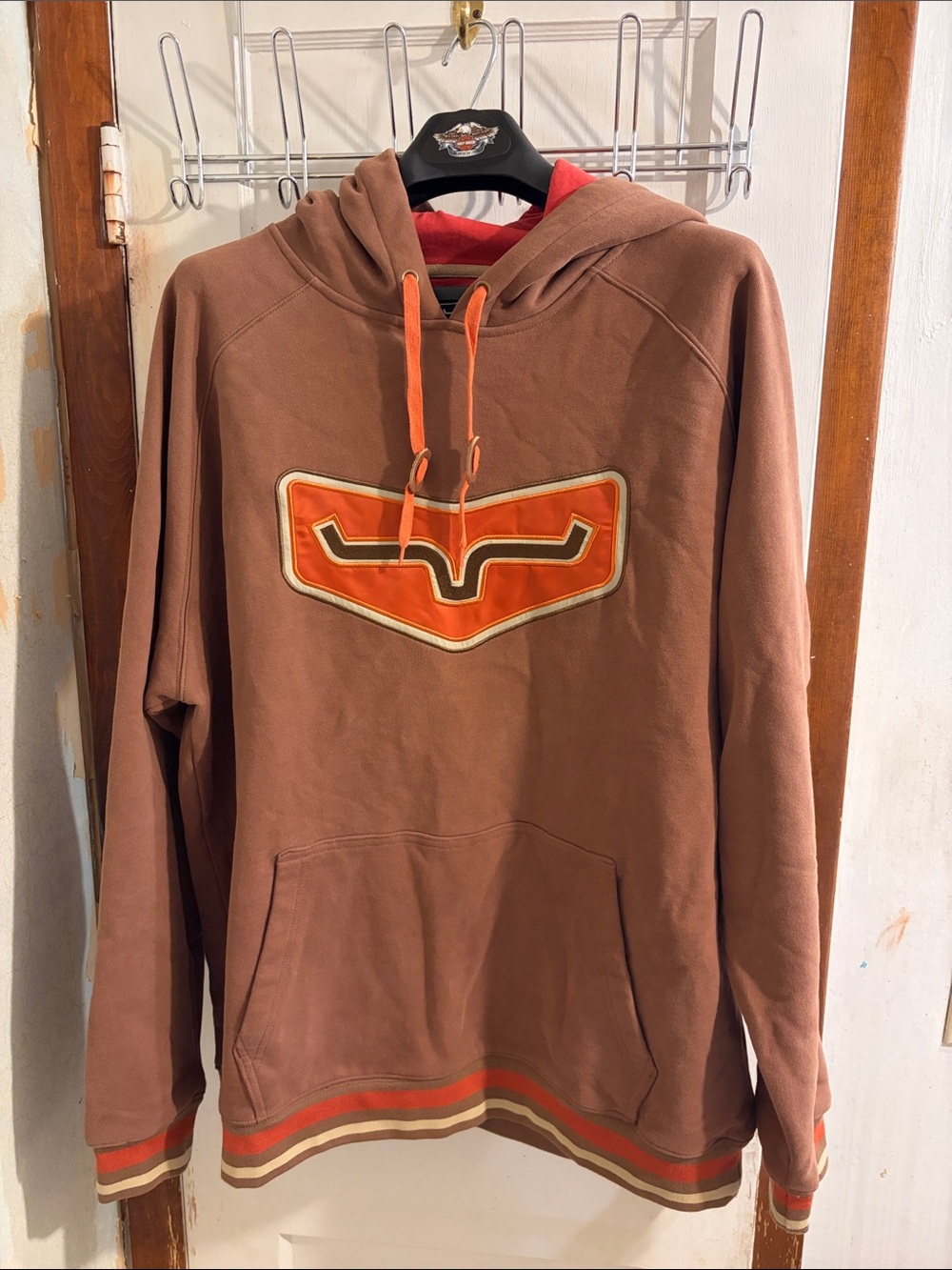 Kimes Ranch Brown Pullover Hoodie with Orange Logo and Trim